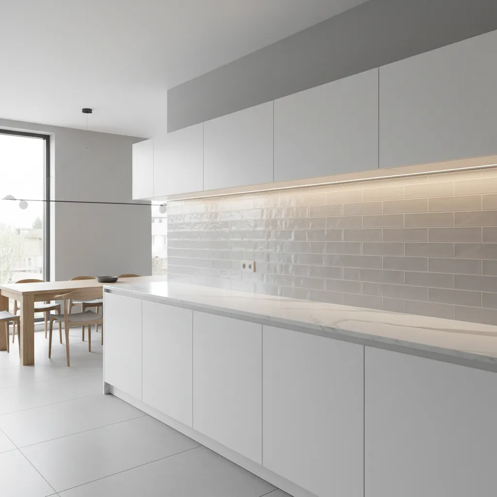 kitchen backsplash color extended upward with matching wall paint