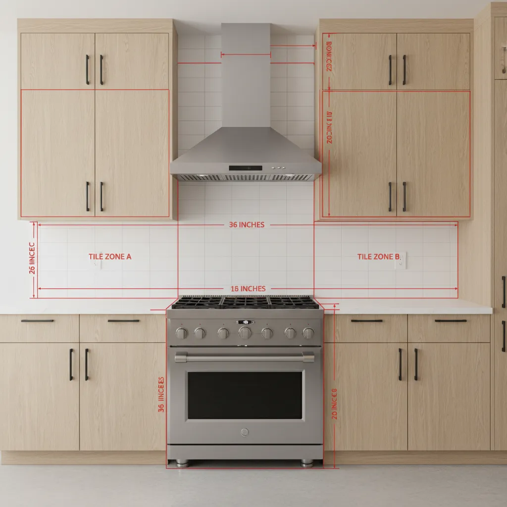 kitchen backsplash measurement around stove and cabinets