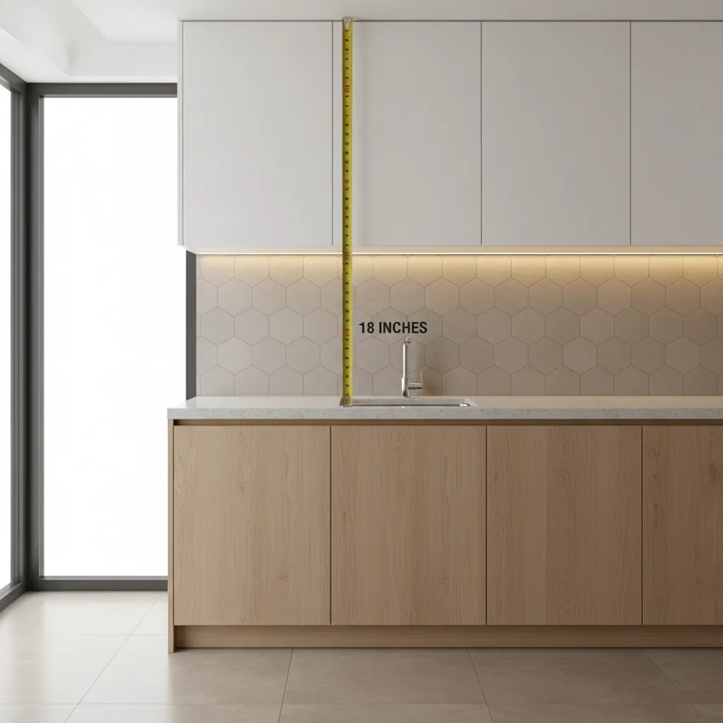 diagram showing backsplash height measurement between countertop and cabinets