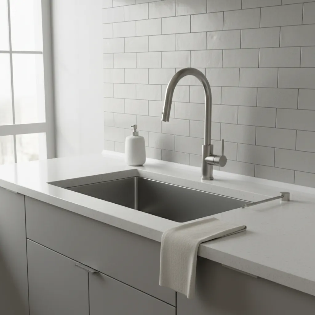 Kitchen sink area with sealed backsplash preventing moisture damage