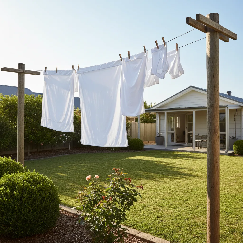Outdoor clothesline installed in sunny backyard with good airflow