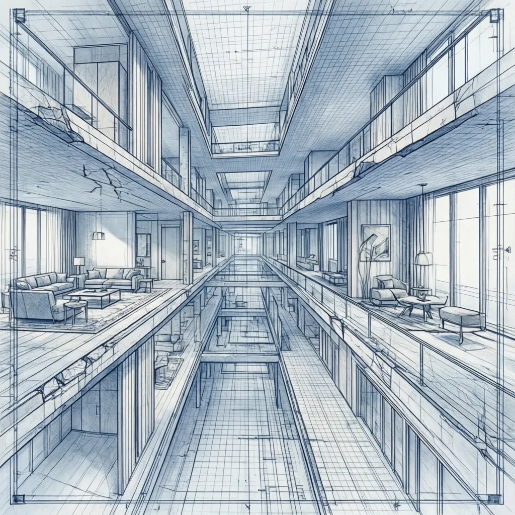 Plano de casa mostrando pasillos largos y mala distribución