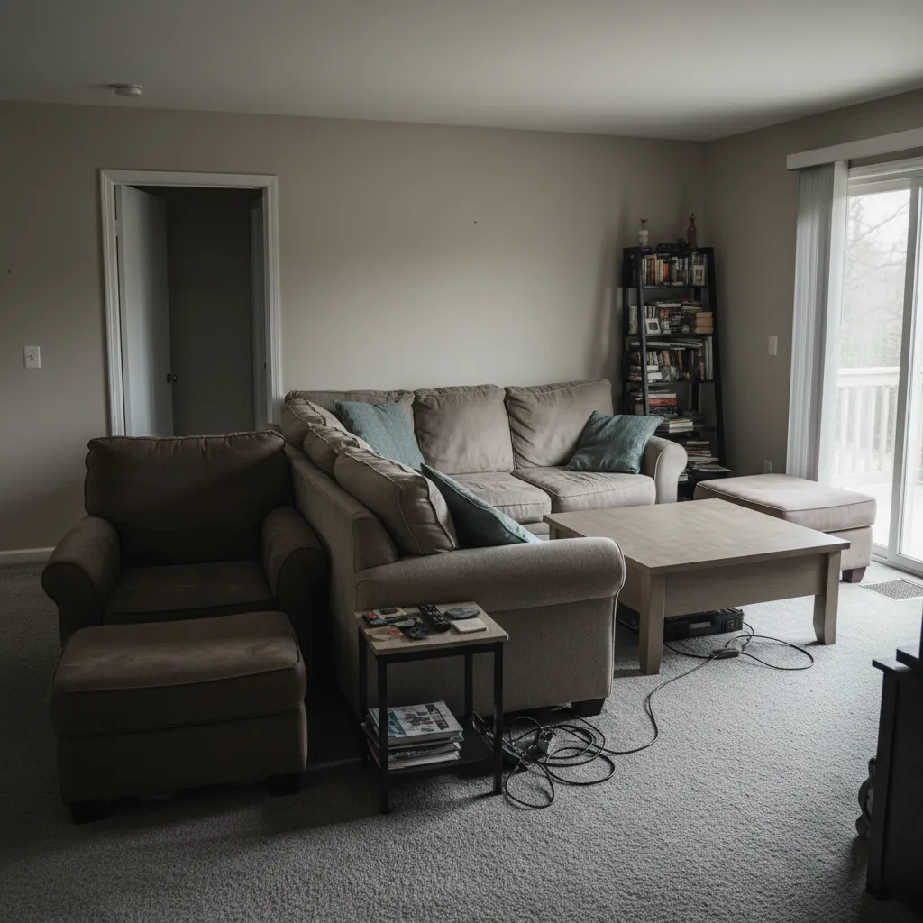 Ejemplo de salón con mala distribución de muebles