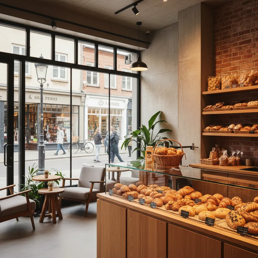 Diseños de panadería y cafetería interiores y exteriores