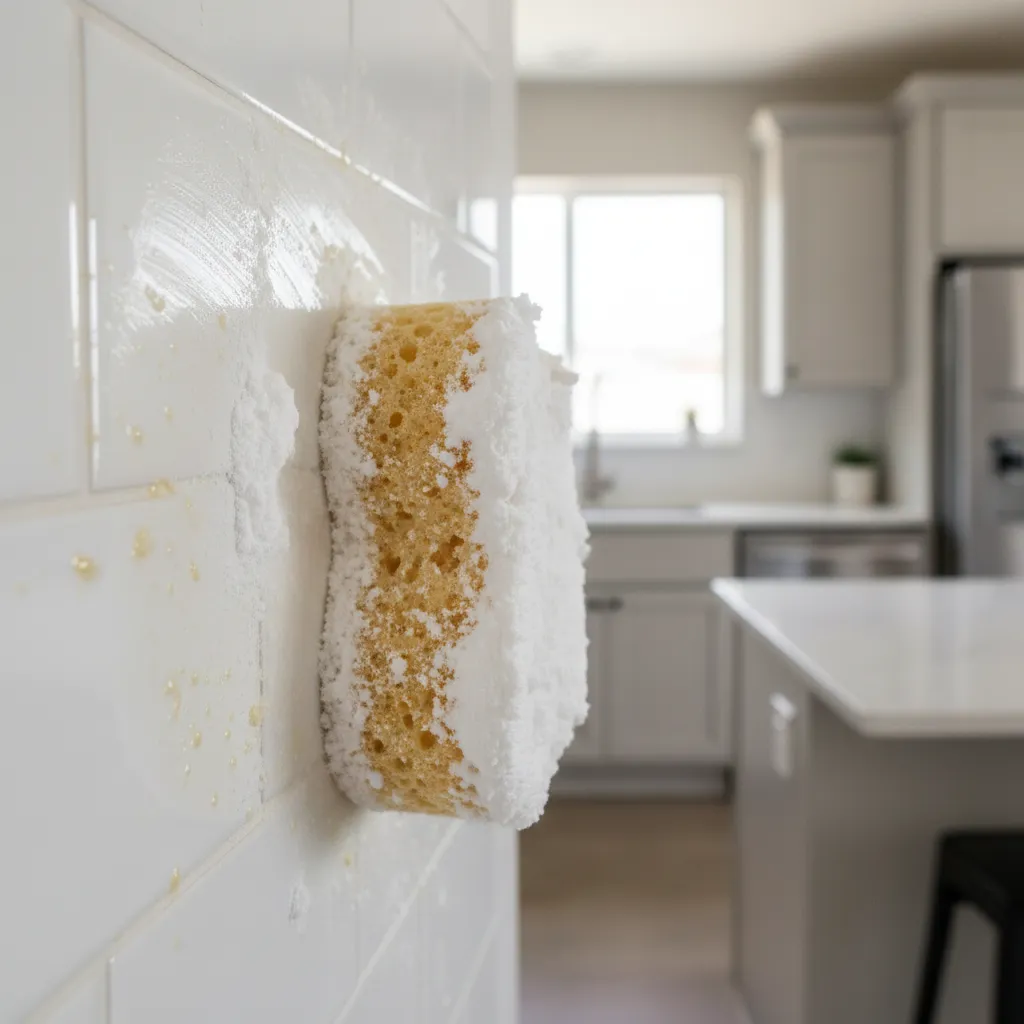 baking soda paste used to remove stubborn grease stains from kitchen wall