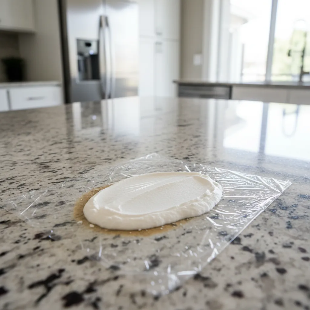 baking soda paste applied to oil stain on kitchen platform