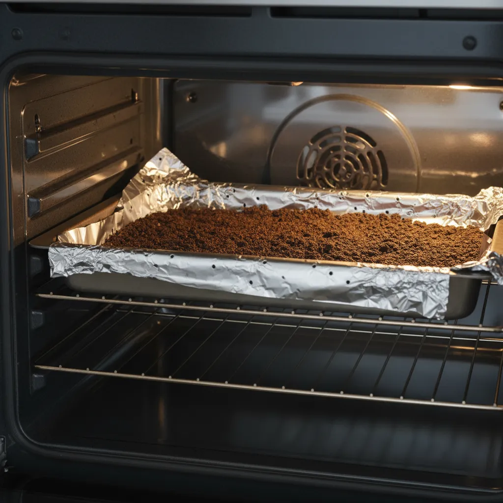Tray of soil placed in an oven for sterilization