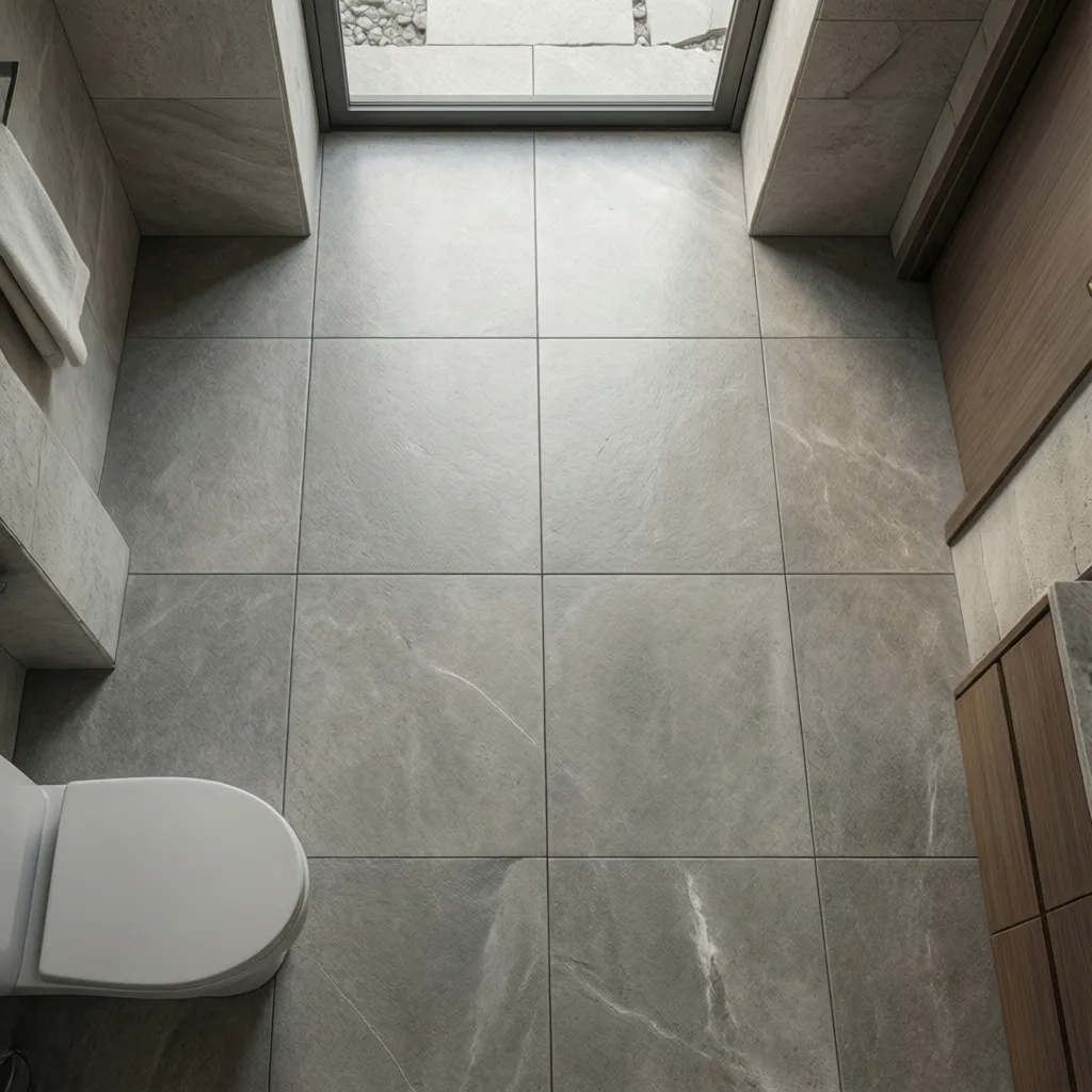 Bathroom floor tile layout showing balanced edge cuts