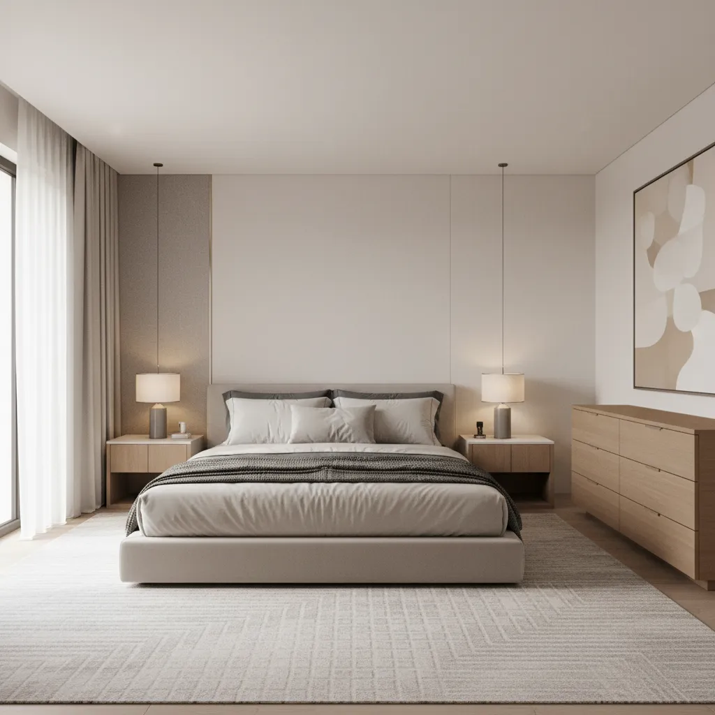 balanced furniture scale in a modern 15x15 bedroom interior