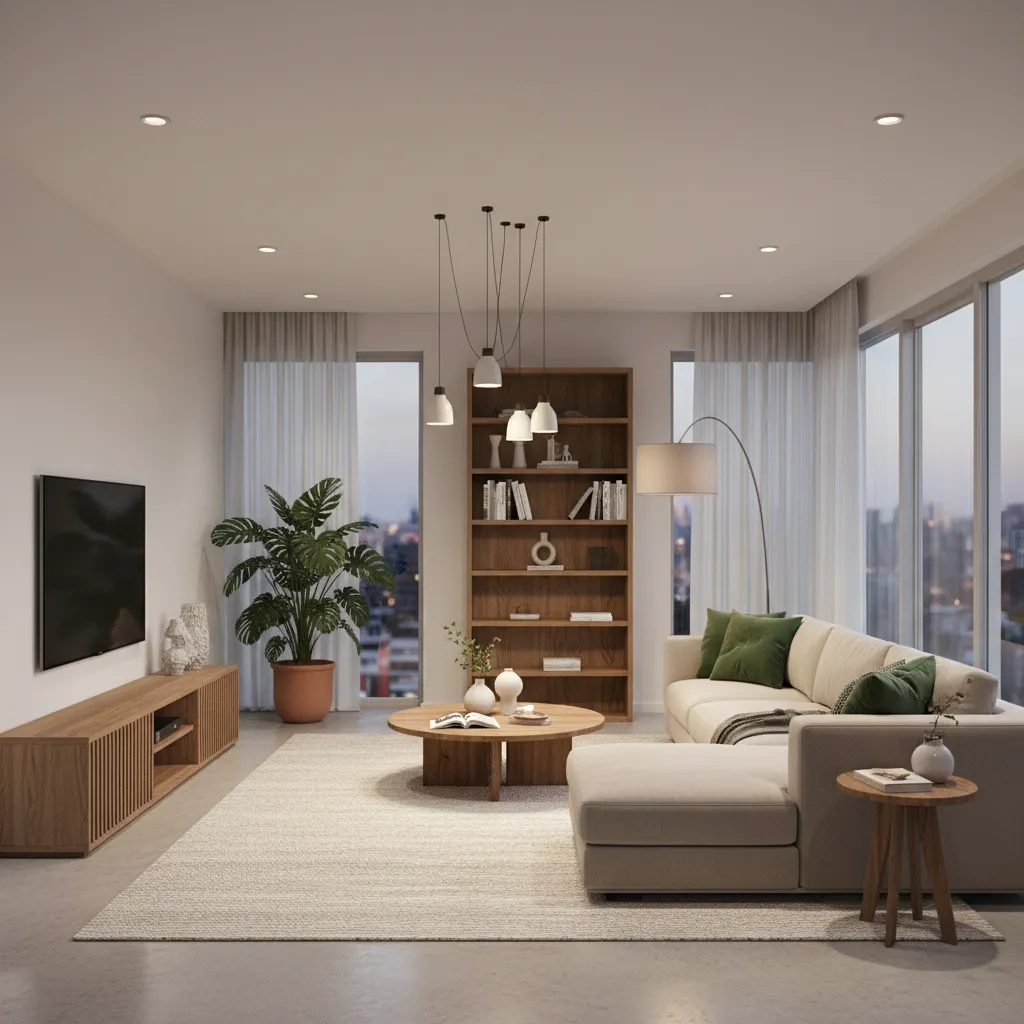 Salón moderno con paleta de colores equilibrada