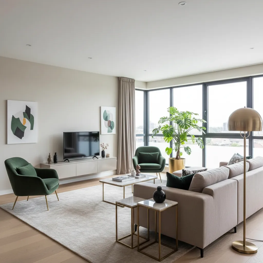 Salón diseñado siguiendo la regla de color 60-30-10