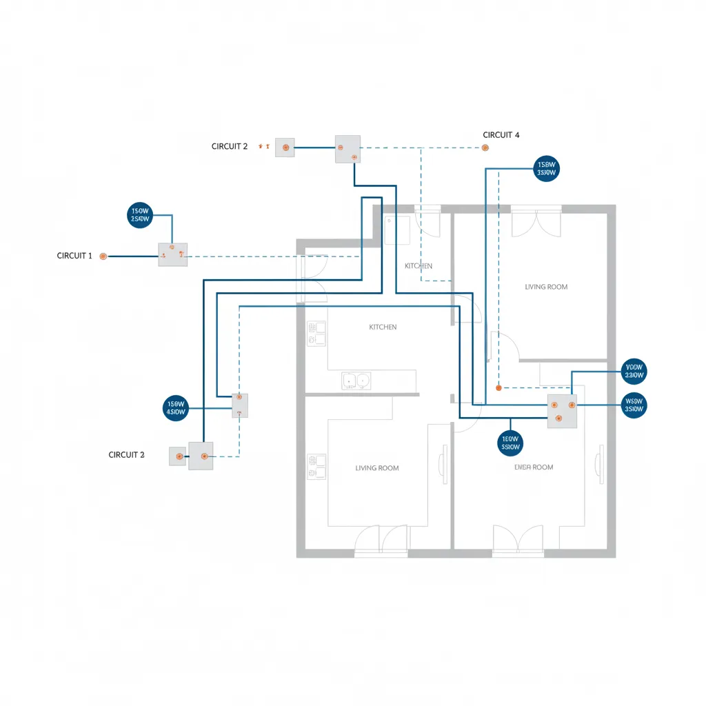 Diagram showing balanced electrical loads distributed across multiple circuits in a building