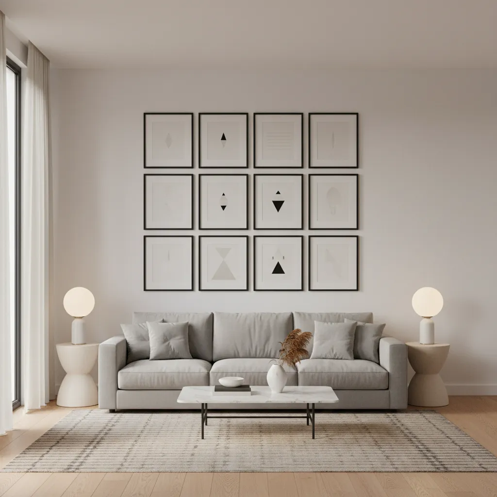 balanced gallery wall with consistent spacing and alignment