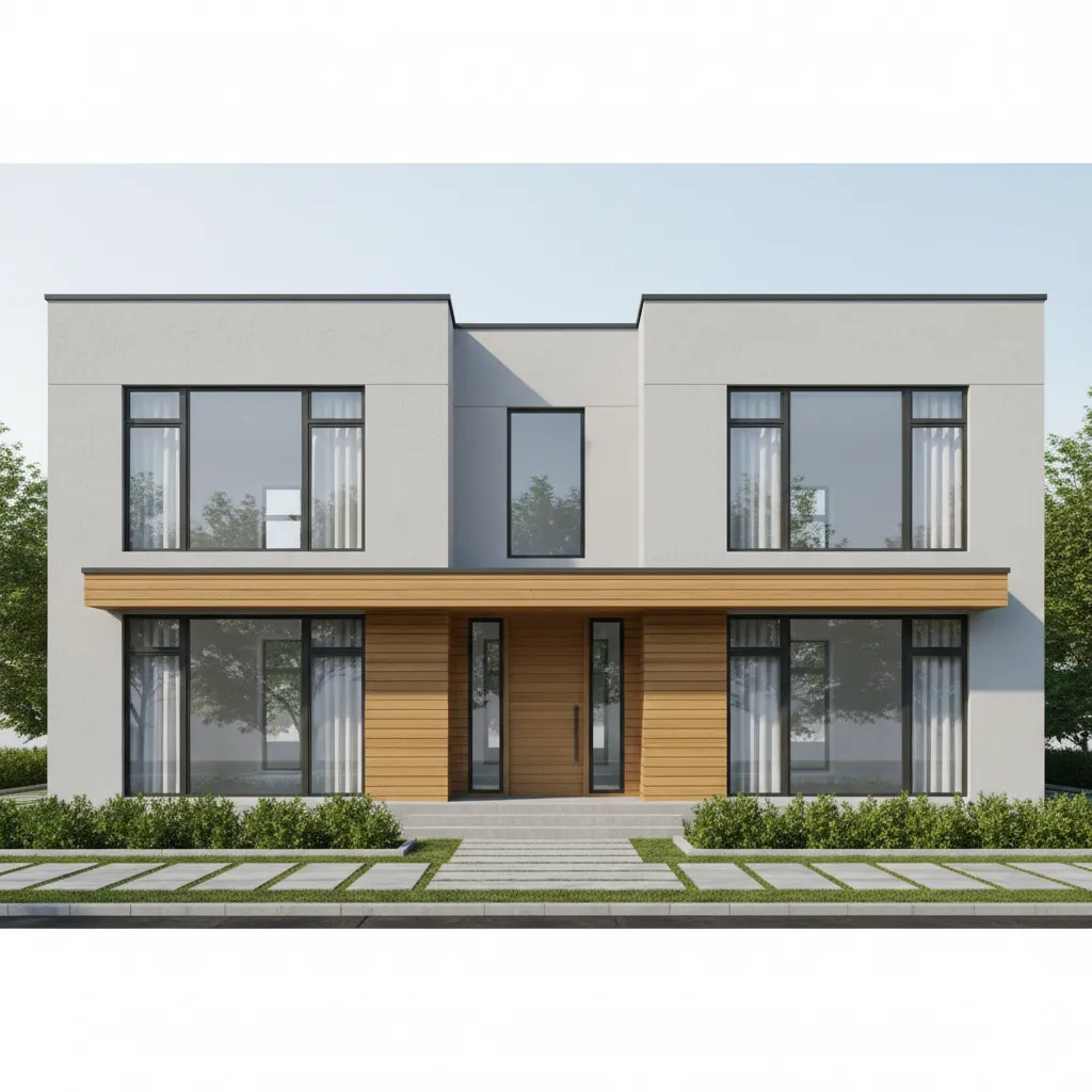 balanced modern house elevation with aligned windows and simple material palette
