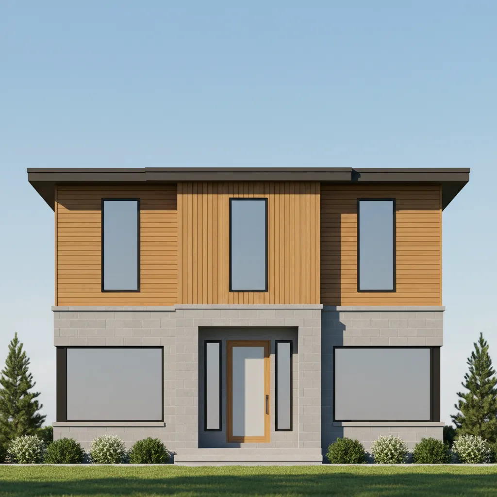 symmetrical modern house elevation with balanced architectural proportions