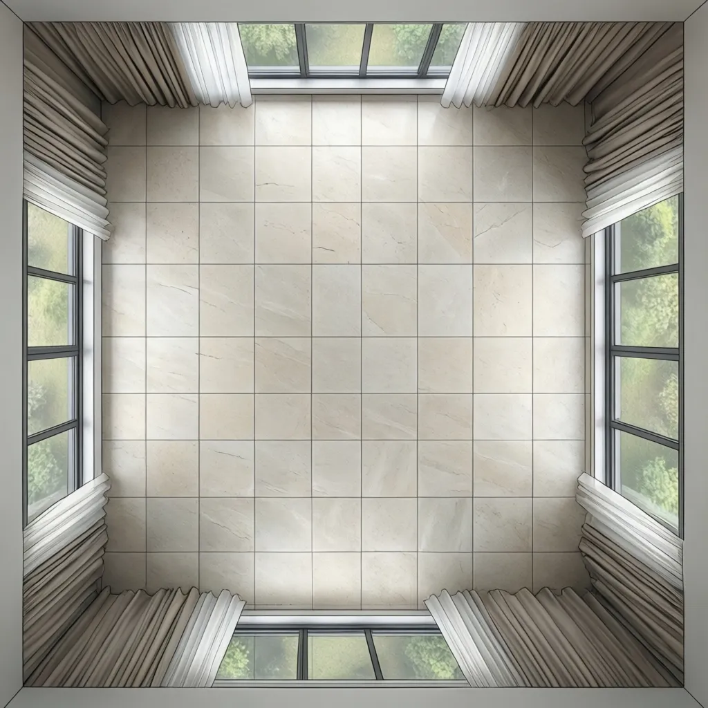 Floor layout showing balanced tile cuts on both sides of a room