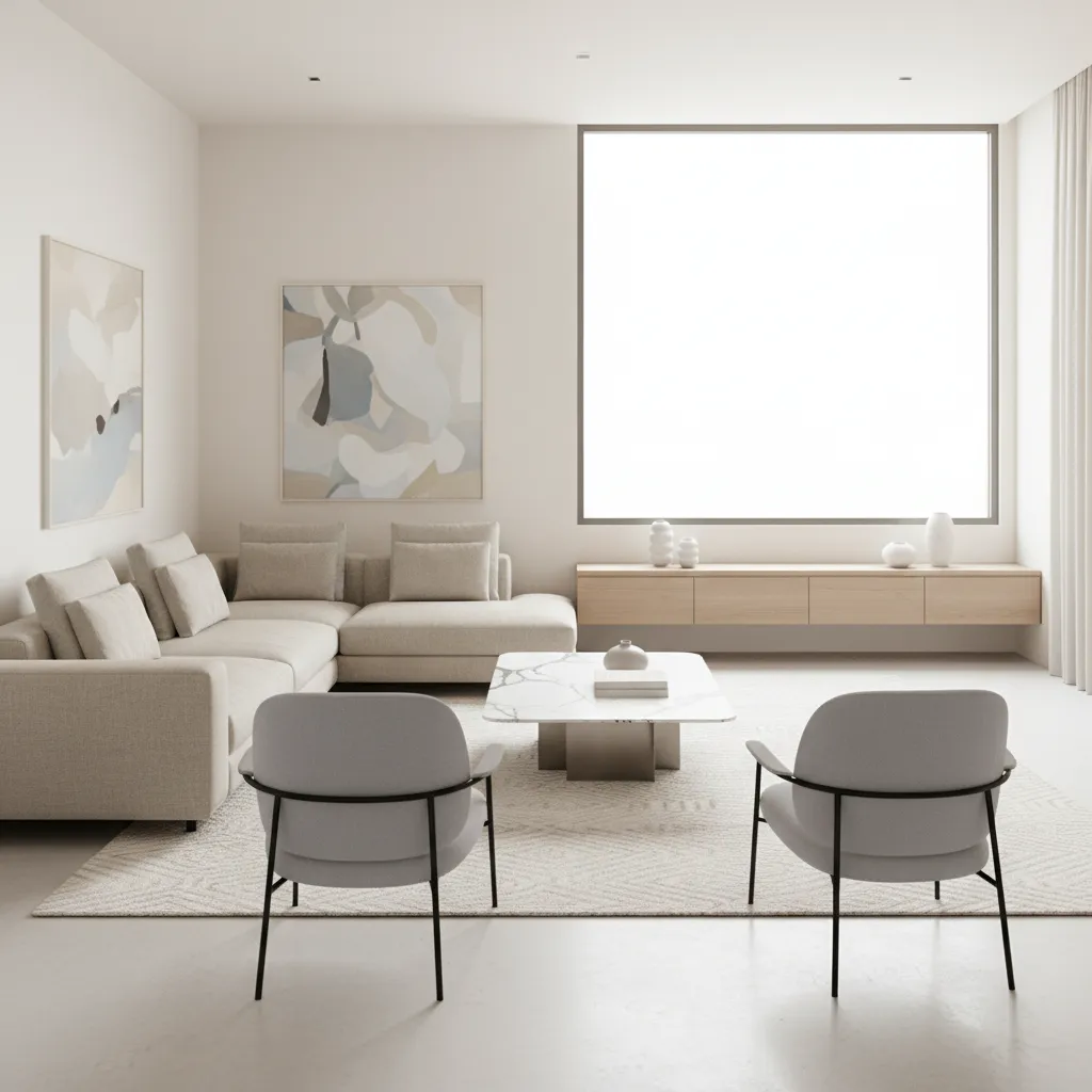 Living room with balanced furniture scale and clear circulation space