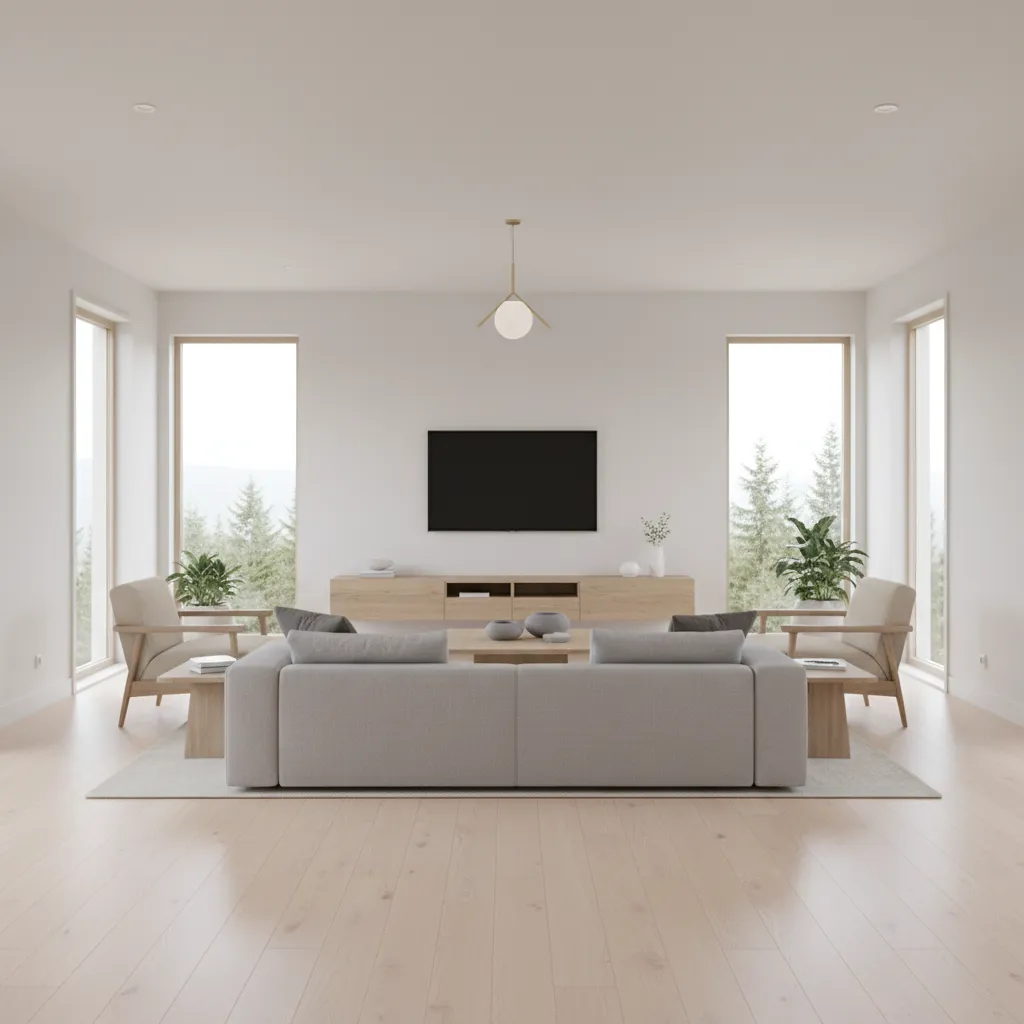 well balanced living room layout with sofa chairs and clear walkways