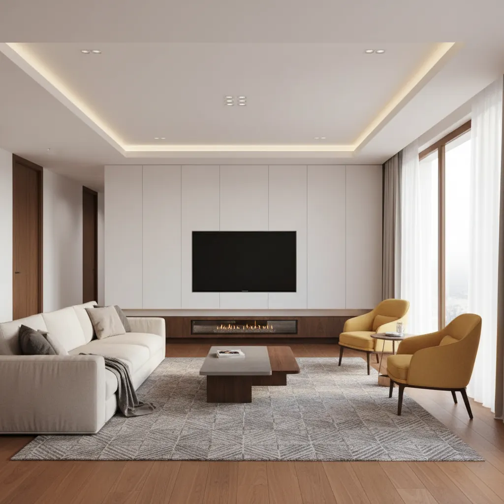 balanced living room furniture spacing with sofa chairs and coffee table