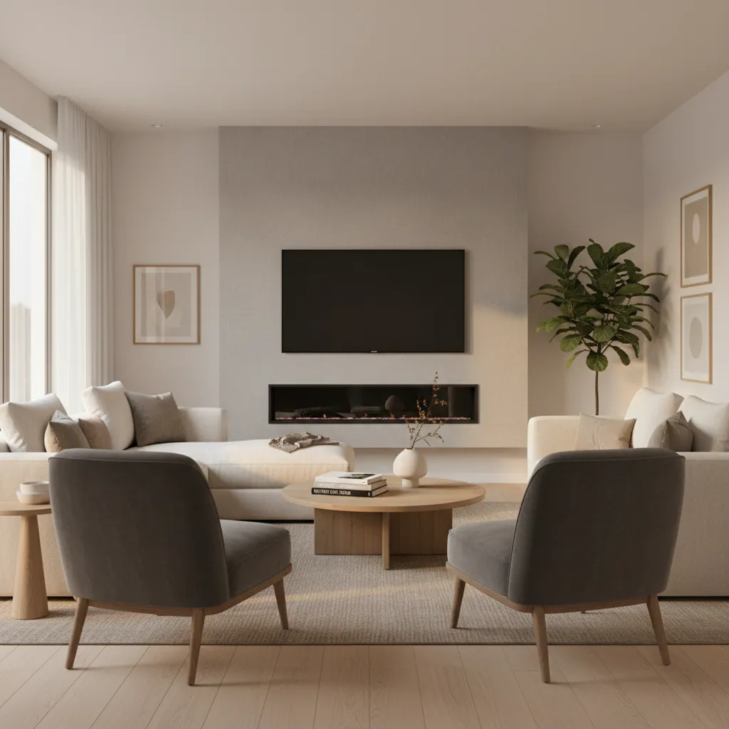 cozy living room layout with sofa and television balanced within the space