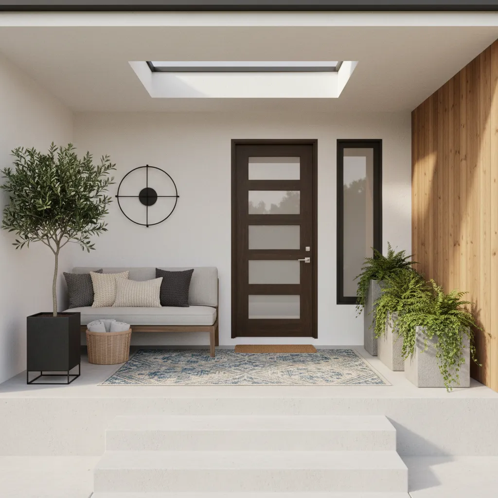 Balanced front porch decor correcting an off center front door