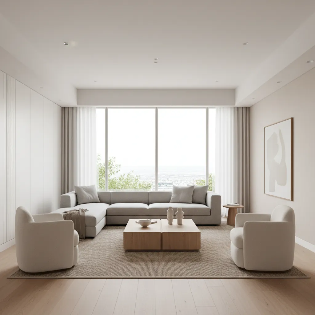 Living room with balanced proportions ceiling height and furniture scale