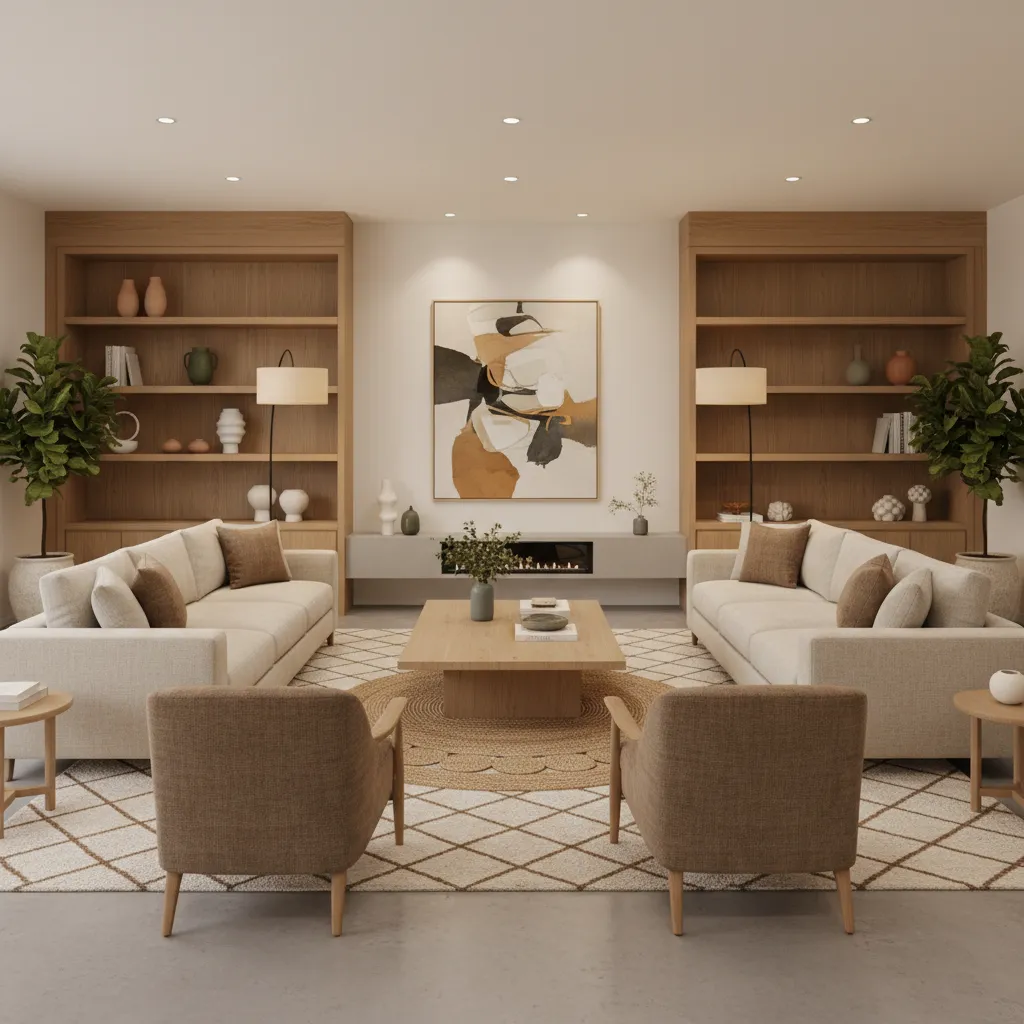 bố cục sofa cân đối trong phòng khách phong thủy