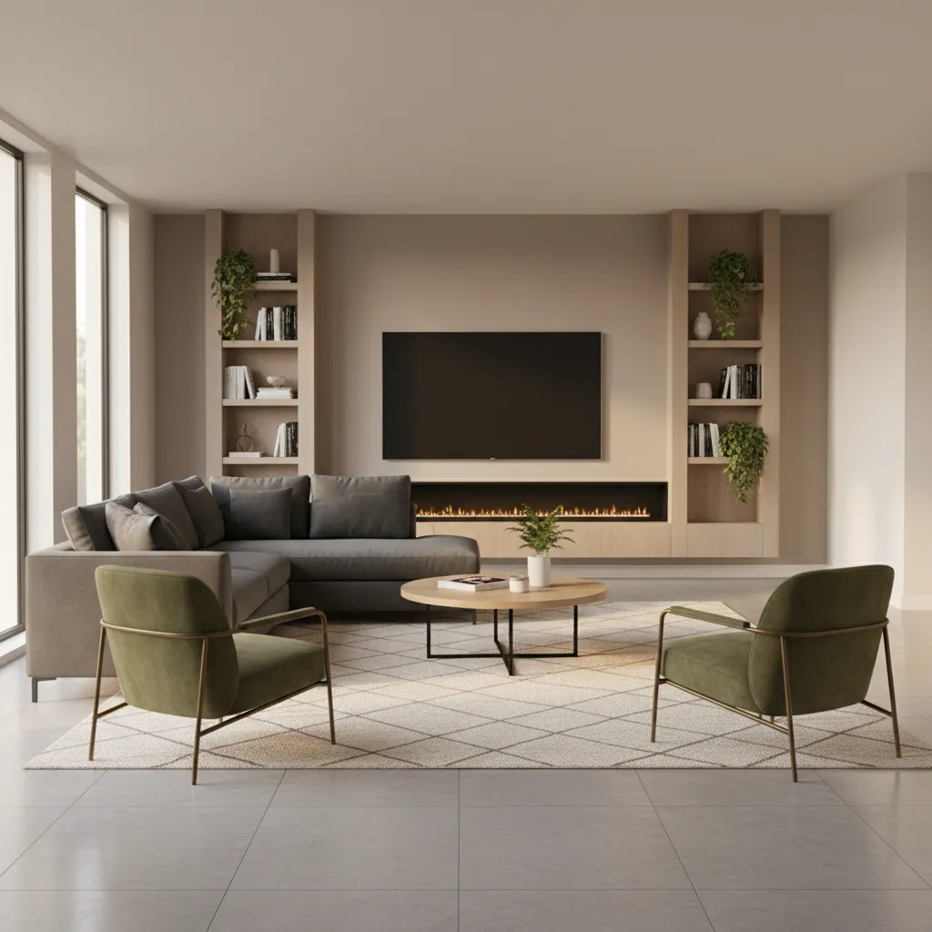 Balanced square living room layout with sectional and accent chairs