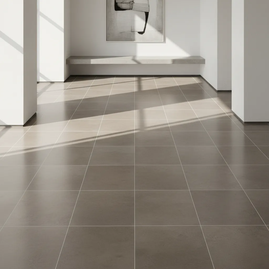 Example of balanced tile cuts along both sides of a room