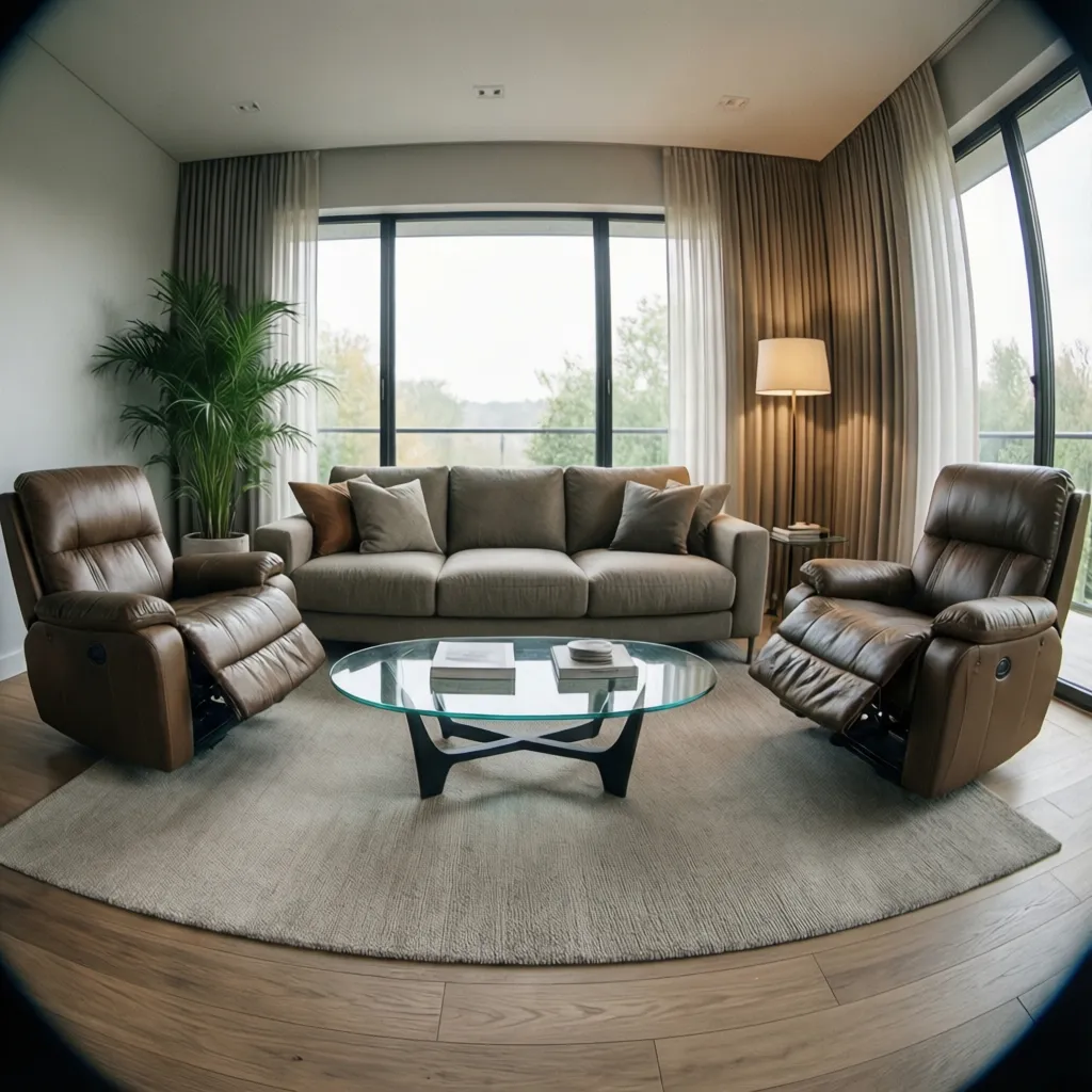 Balanced seating arrangement with two recliners and light coffee table