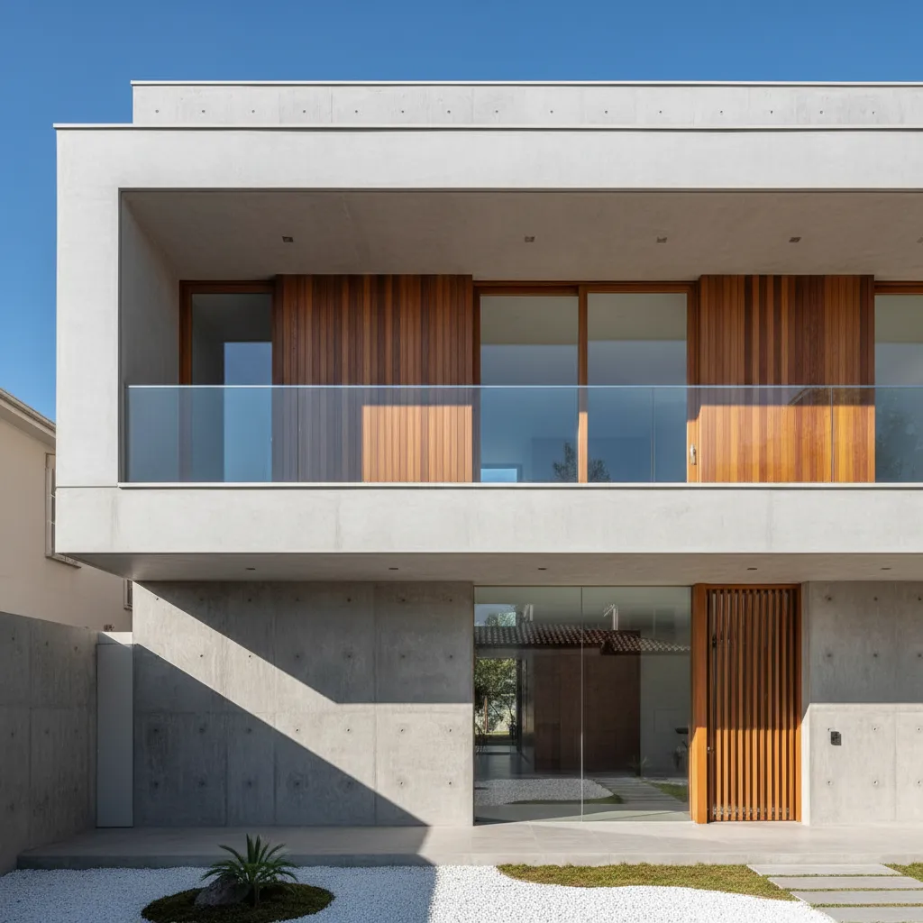 Fachada residencial con balcón que crea profundidad visual