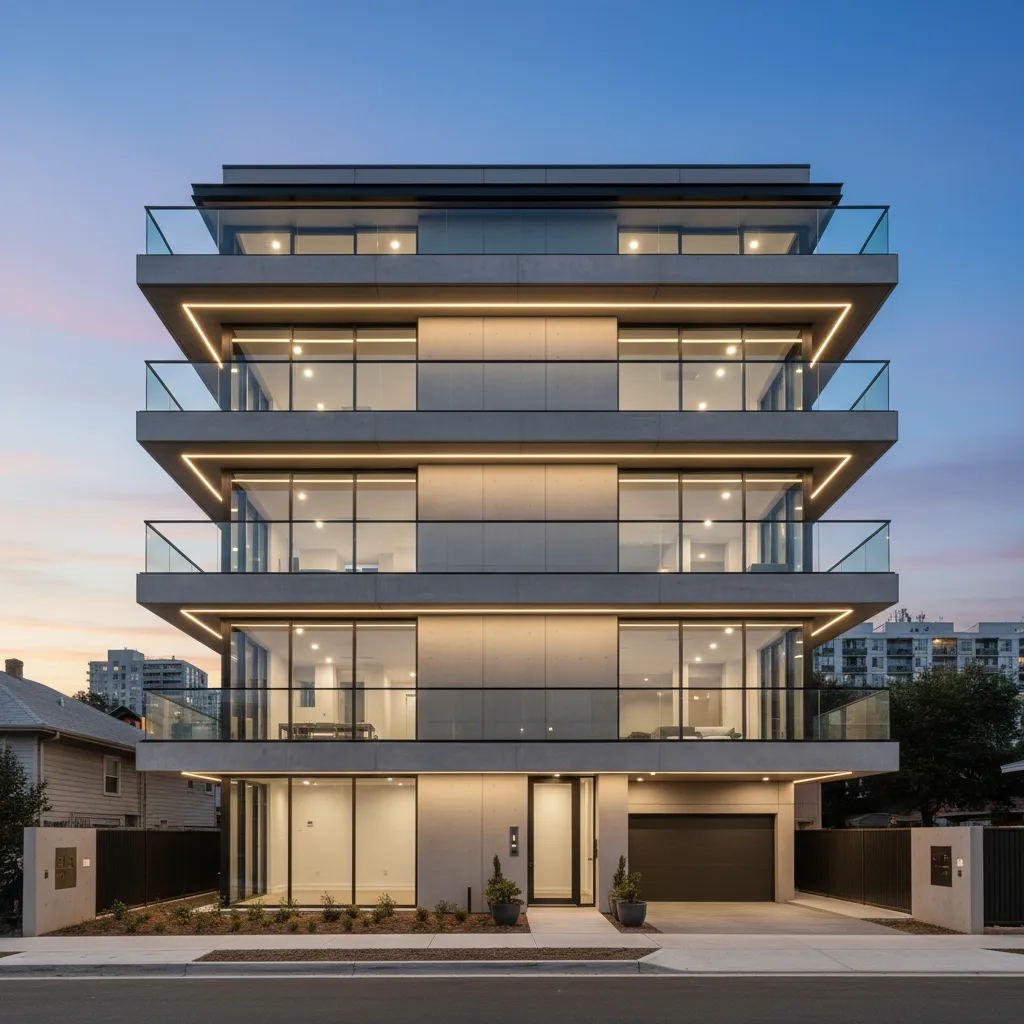 Casa moderna de tres pisos con balcones amplios