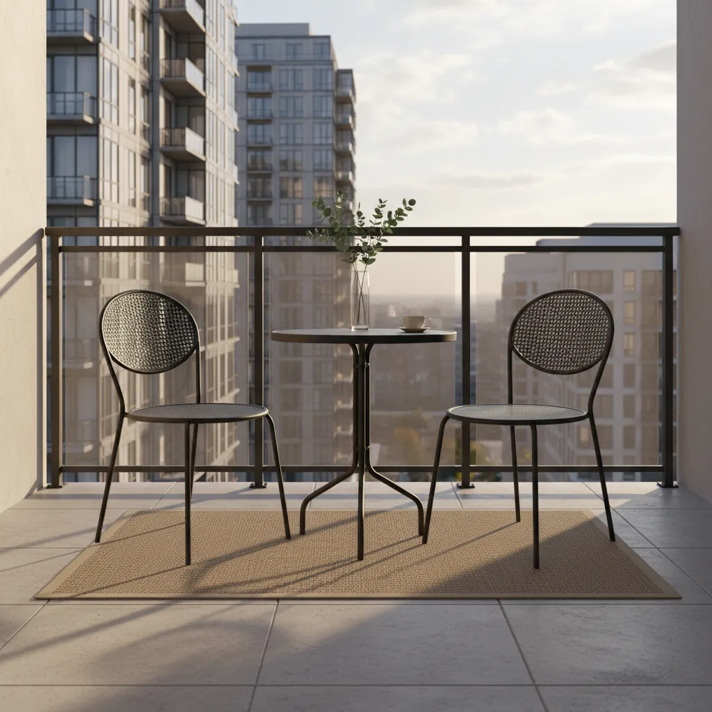 Balcony bistro seating layout with small table and chairs