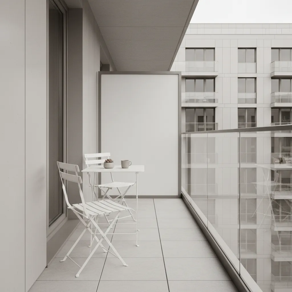 Small balcony with folding bistro set and open walking space