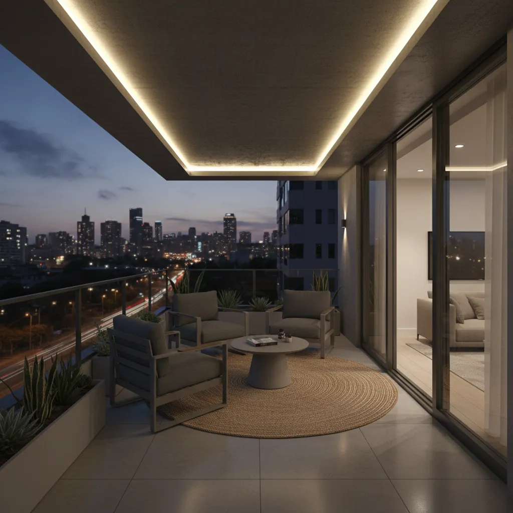 balcony ceiling with concealed LED cove lighting