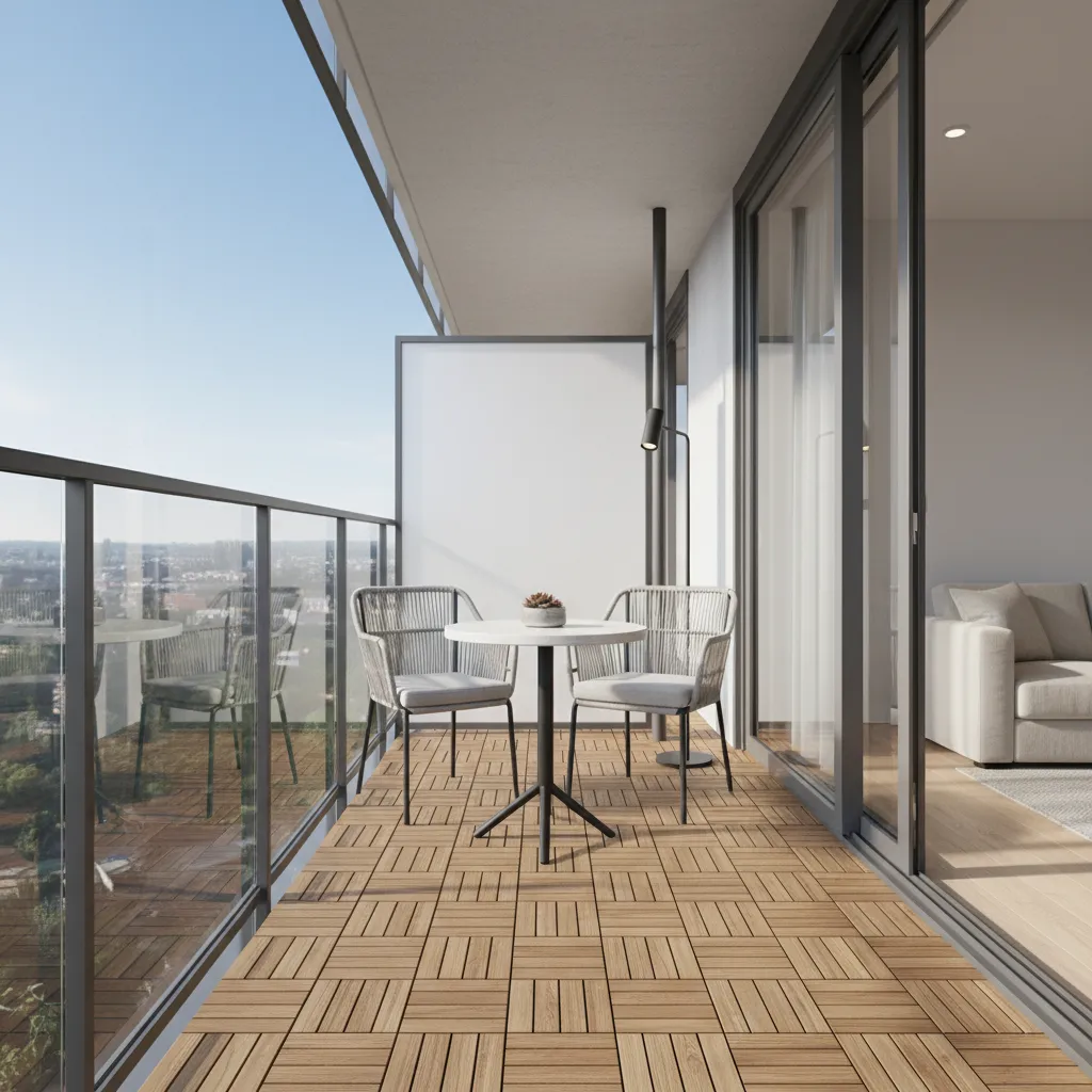 balcony conversation seating layout with two chairs and round table