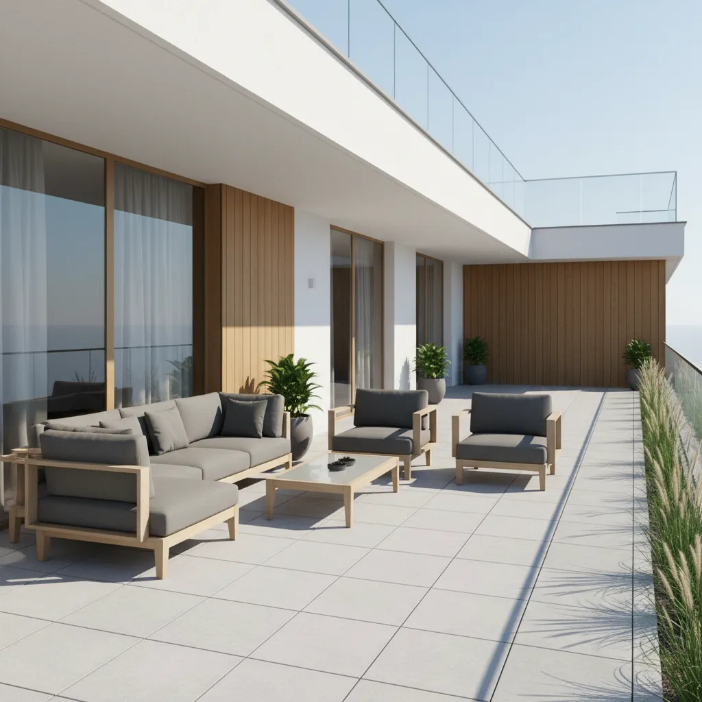 Balcony layout showing seating arrangement and depth