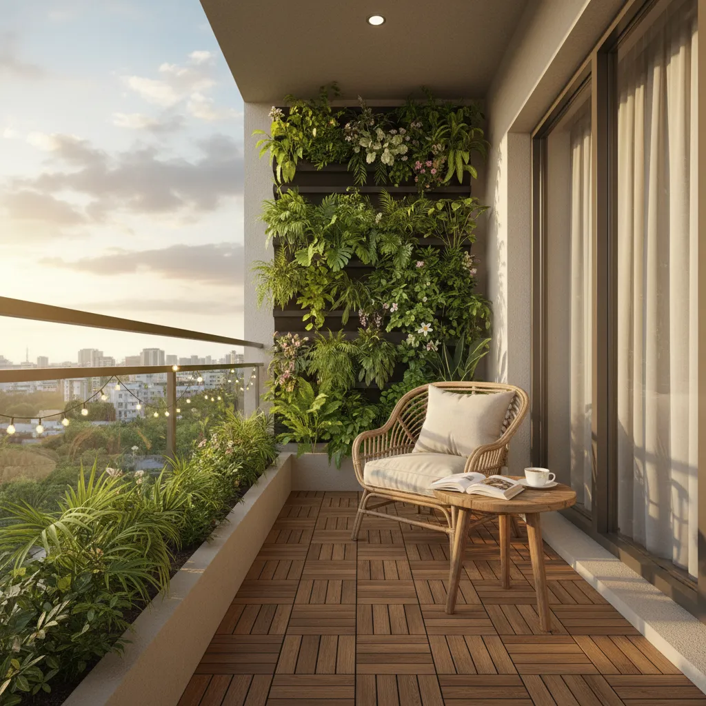 Small balcony relaxation space in Bangalore apartment