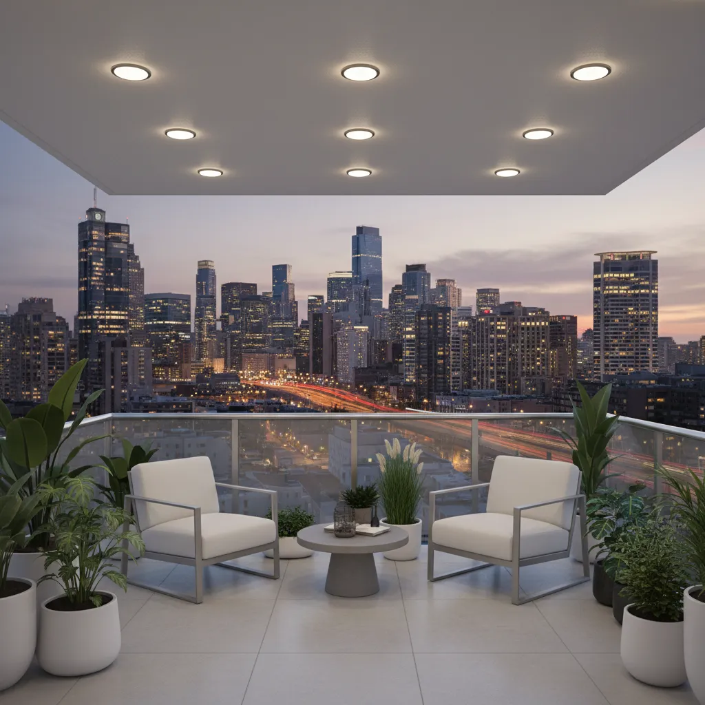 modern balcony false ceiling with recessed lighting