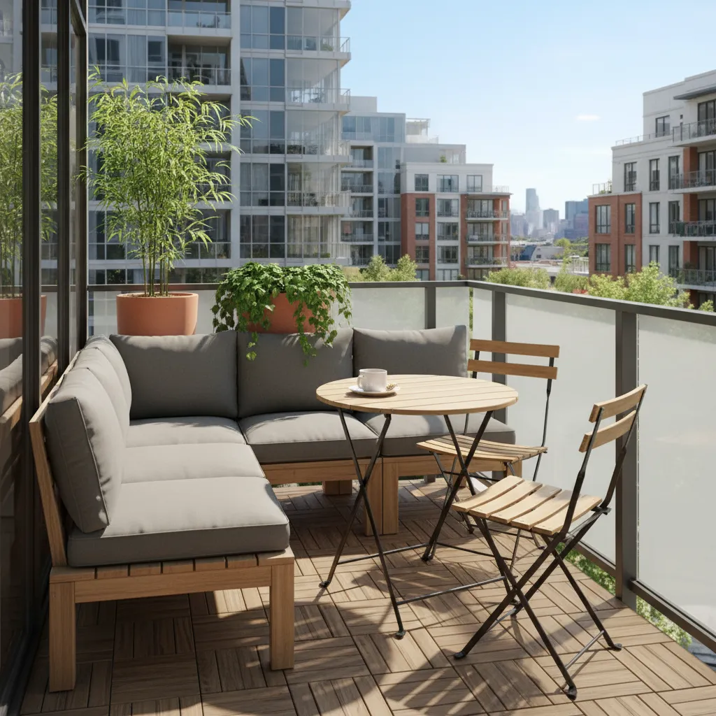 Small balcony furniture arranged for better privacy