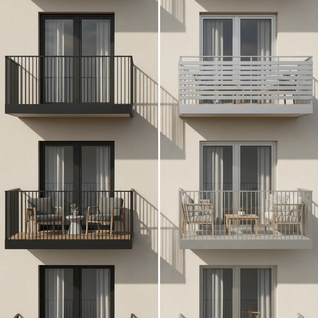 balcony grills made from steel and aluminum on modern apartment balconies