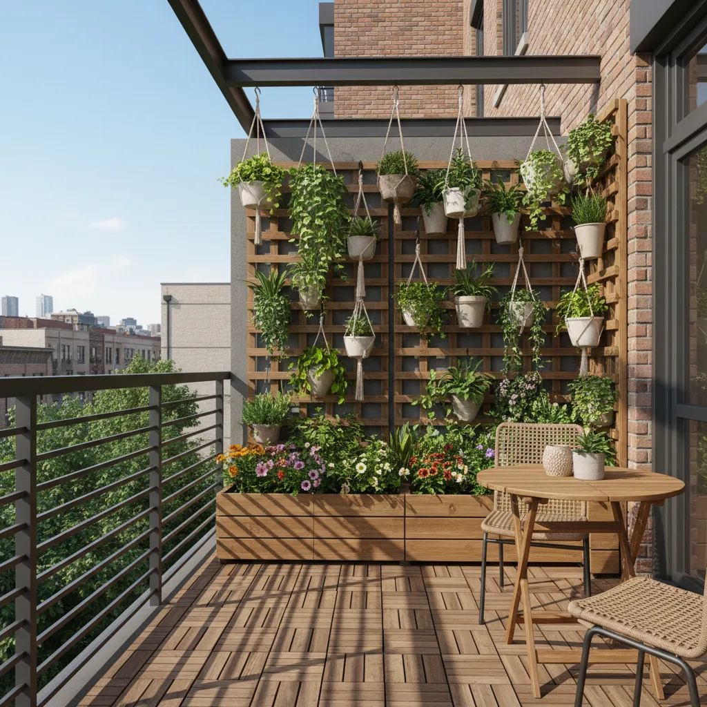 Ban công với nhiều cây treo tiết kiệm diện tích
