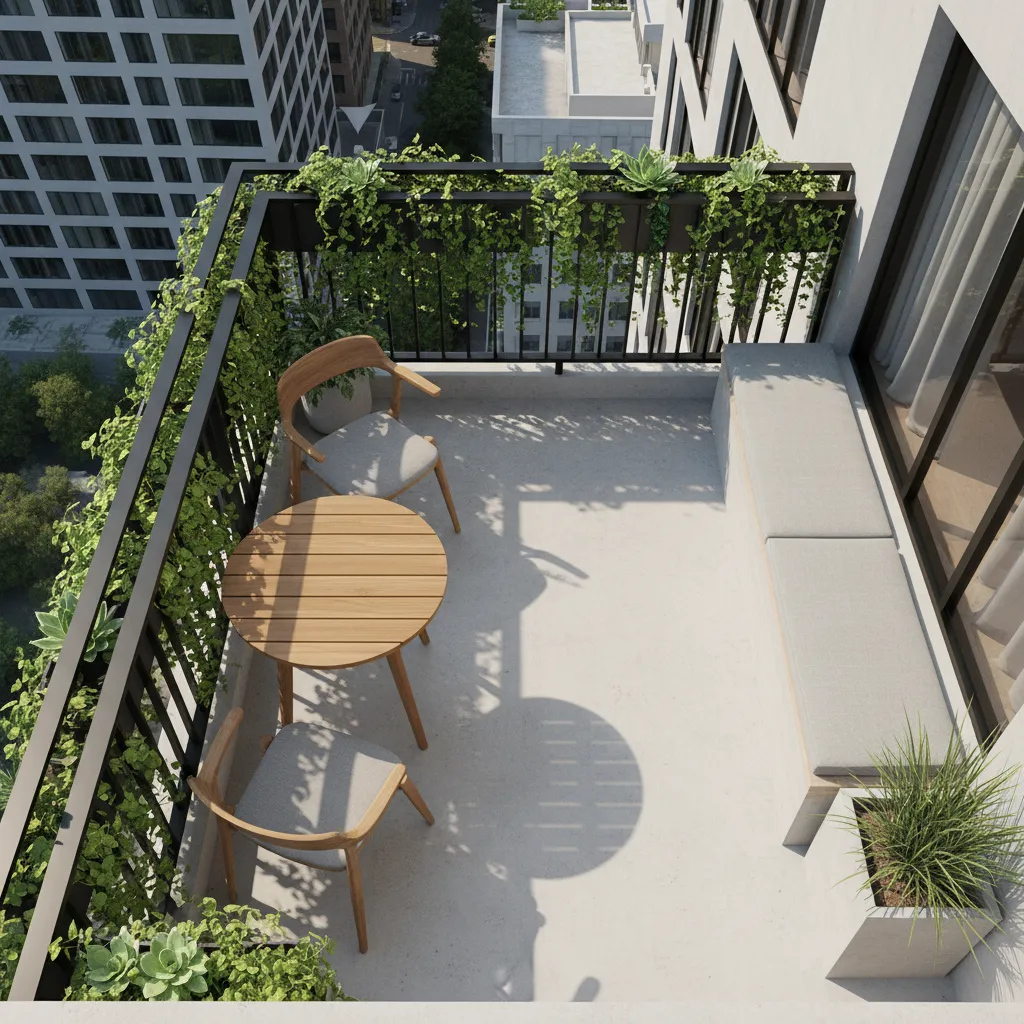 Example of smart balcony layout with clear walking path