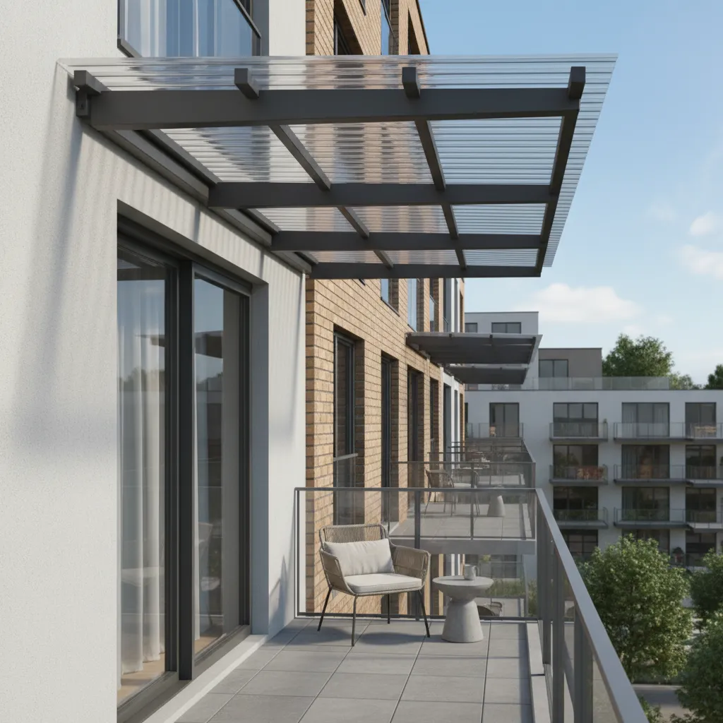 Balcony roof showing proper slope and water drainage edge