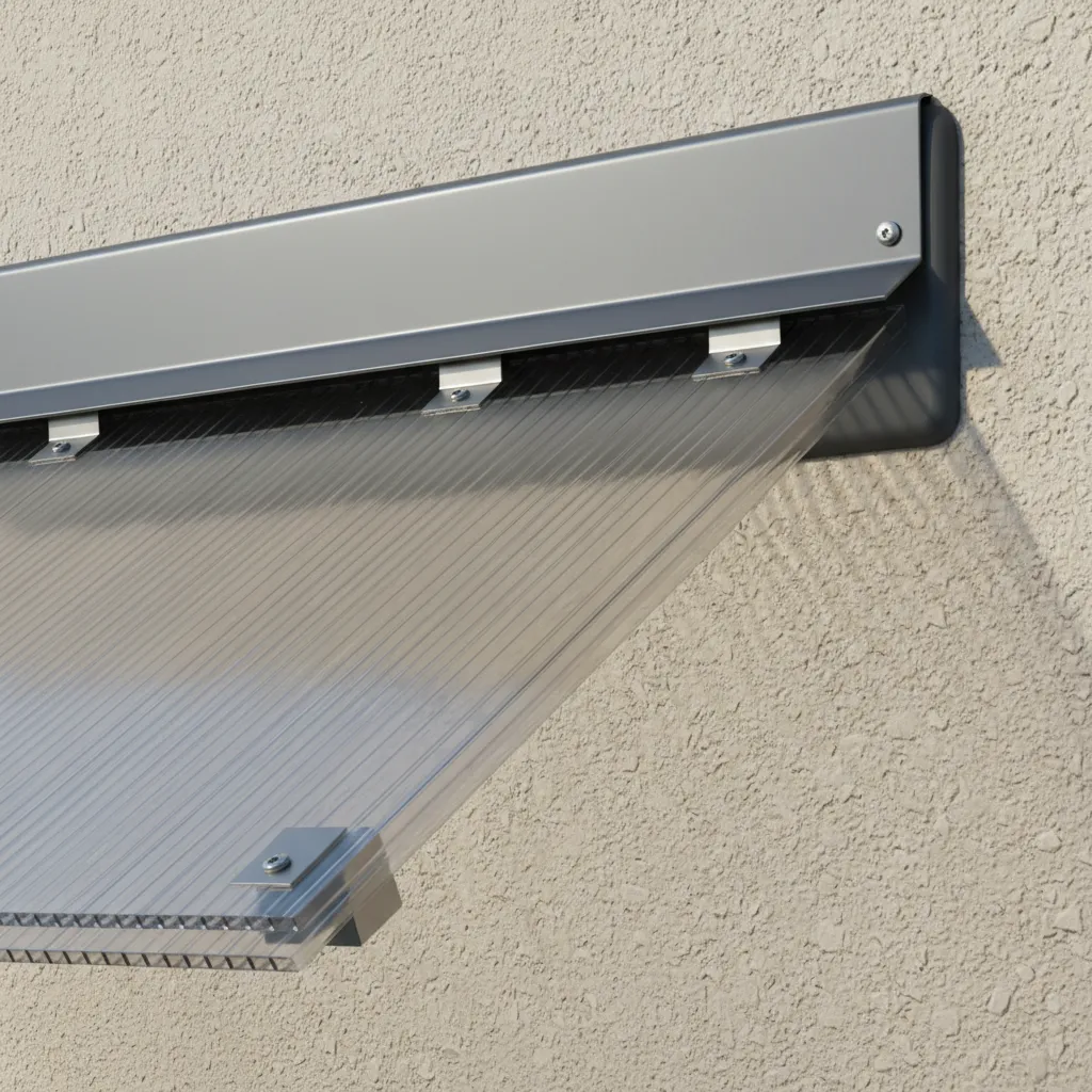 Close view of balcony roof flashing and sealing joint preventing water leakage