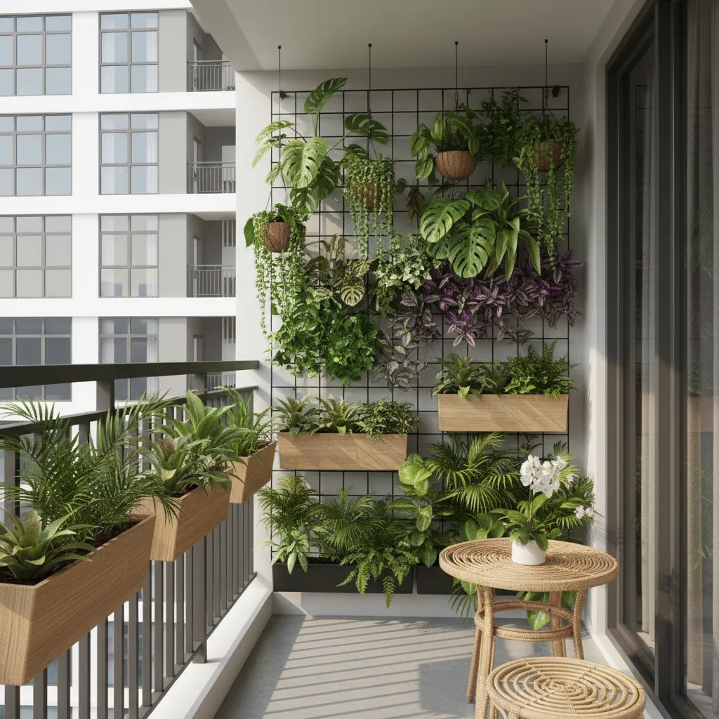 Small balcony vertical garden with railing planters