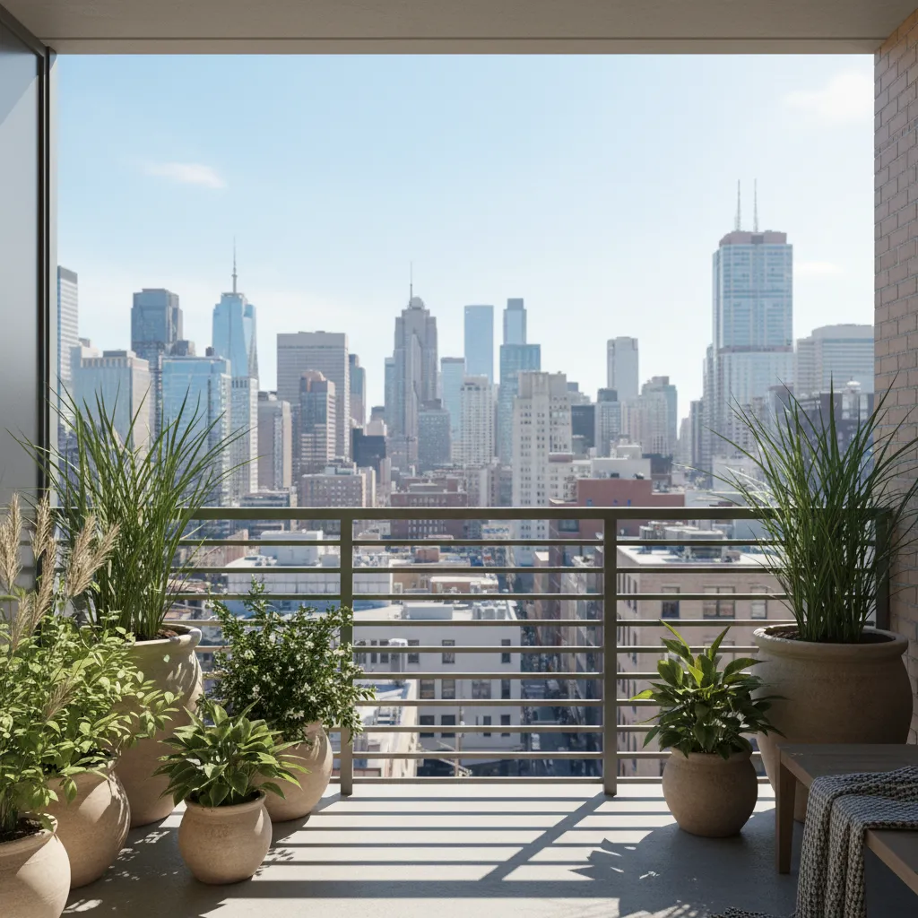 Balcony plants bending from strong wind exposure