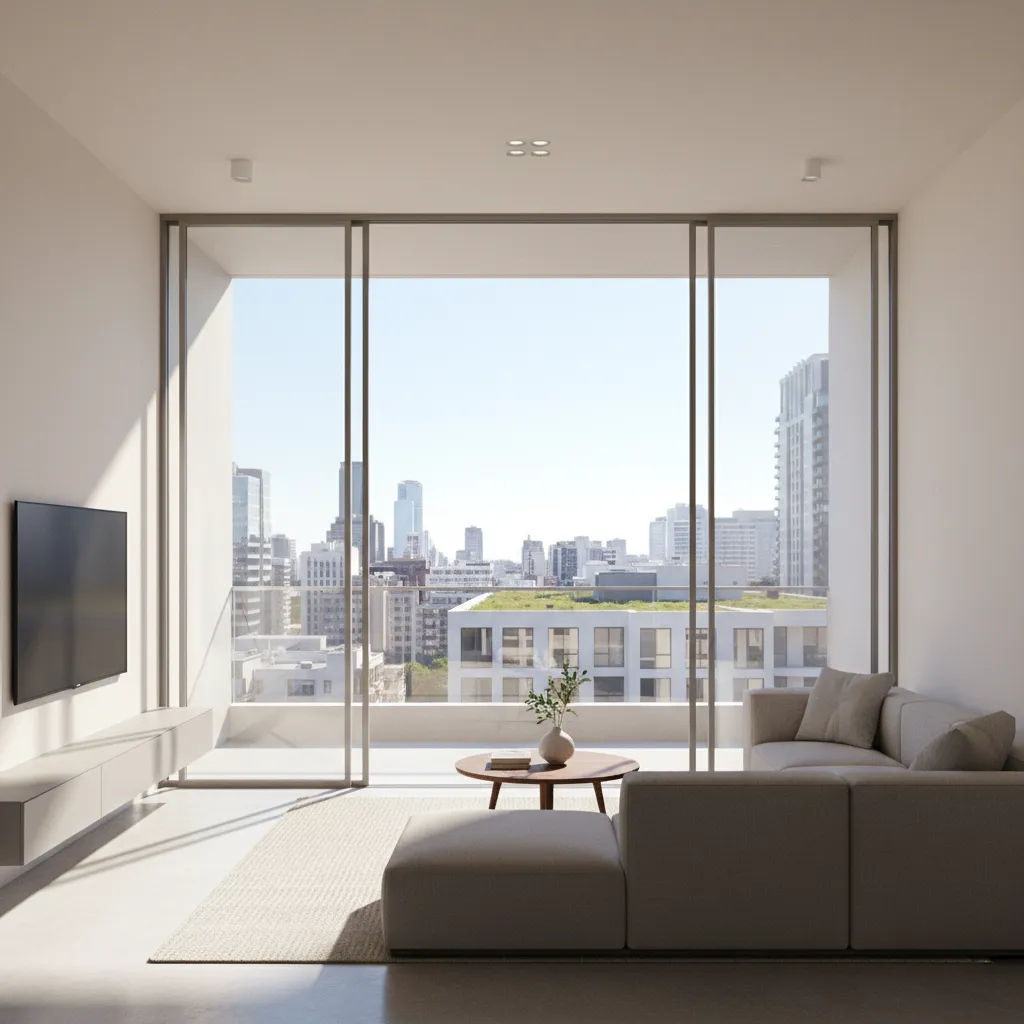 balcony window layout showing sliding panels and ventilation openings