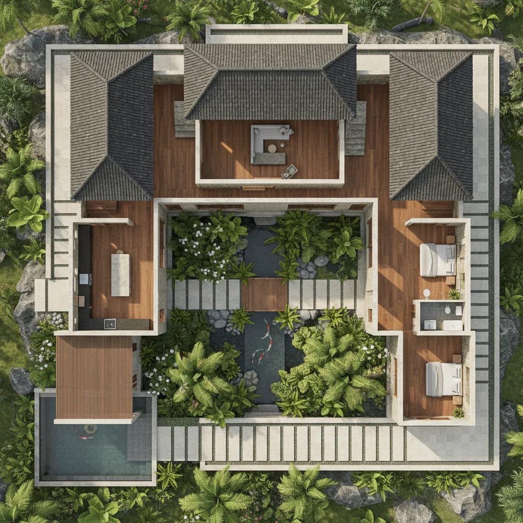 Denah rumah dengan halaman tengah khas Bali