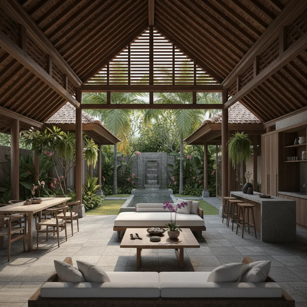 Layout rumah Bali modern dengan ruang terbuka